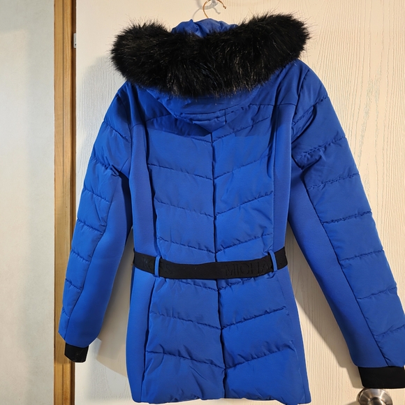 Michael Kors Royal Blue Puffer Jacket with Black Fur Hood - Picture 2 of 6